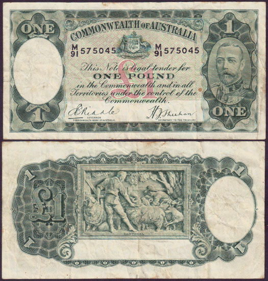 1933 Australia 1 Pound Riddle/Sheehan (aVF) L001347